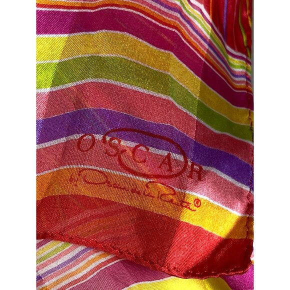 Oscar de la Renta Silk Scarf 52"x11" Red Colorful Sheer Womens Scarves - Picture 2 of 8